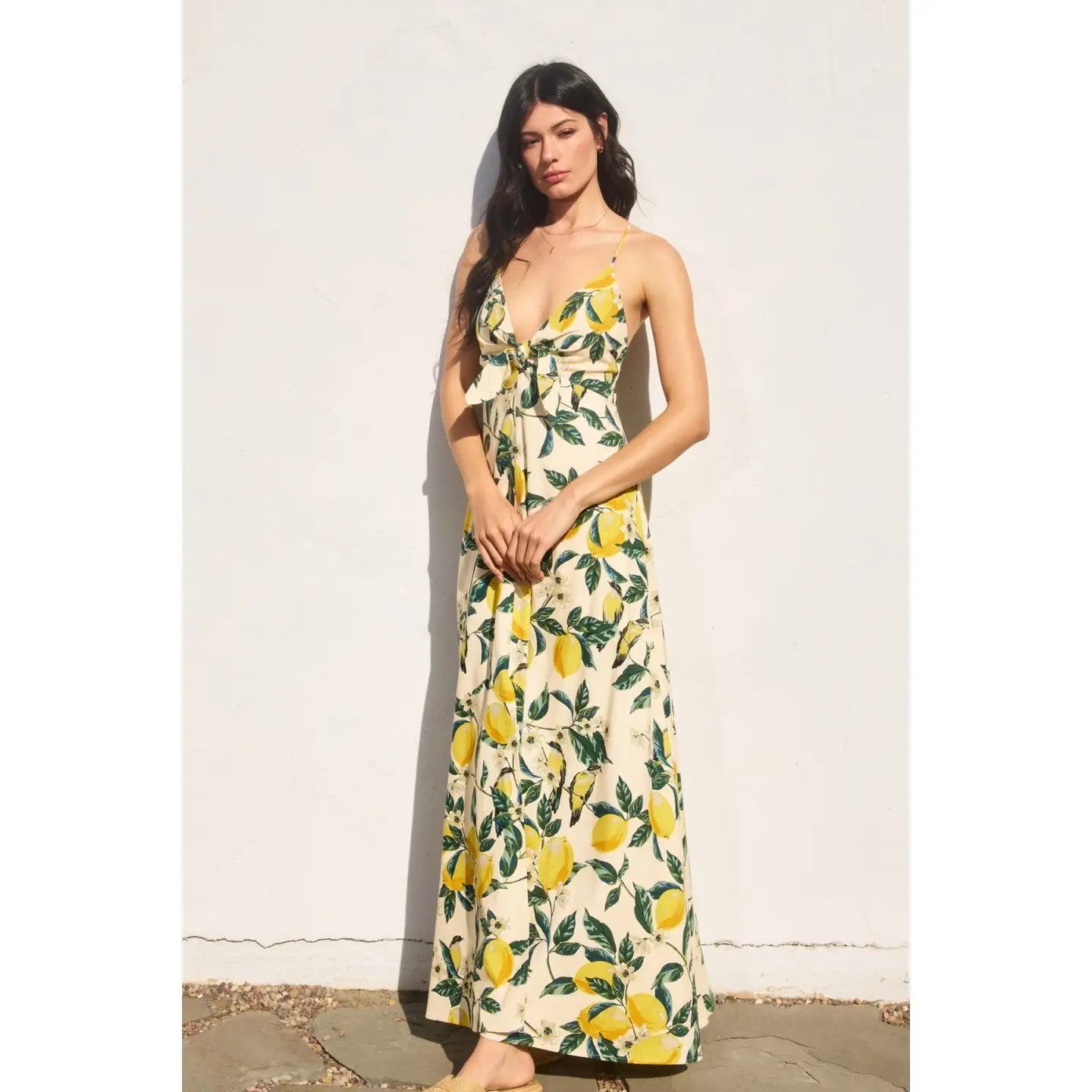 Vintage Lemonade Knot Front Maxi Dress