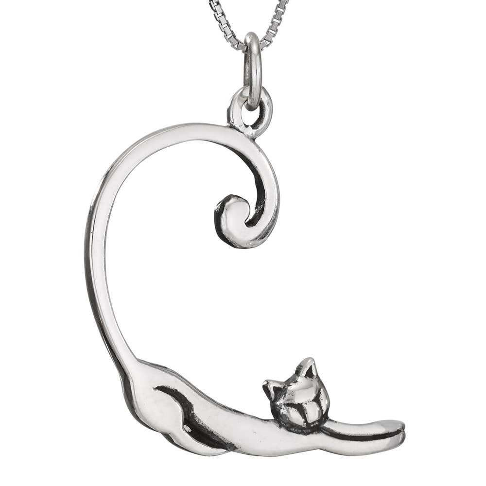 Stretching Cat Sterling Silver Pendant