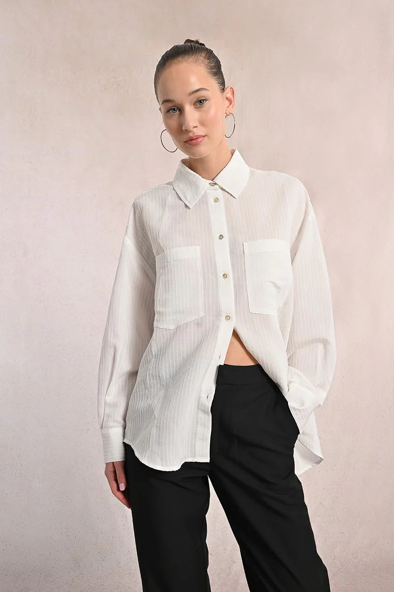 Ladies White Button Up Top