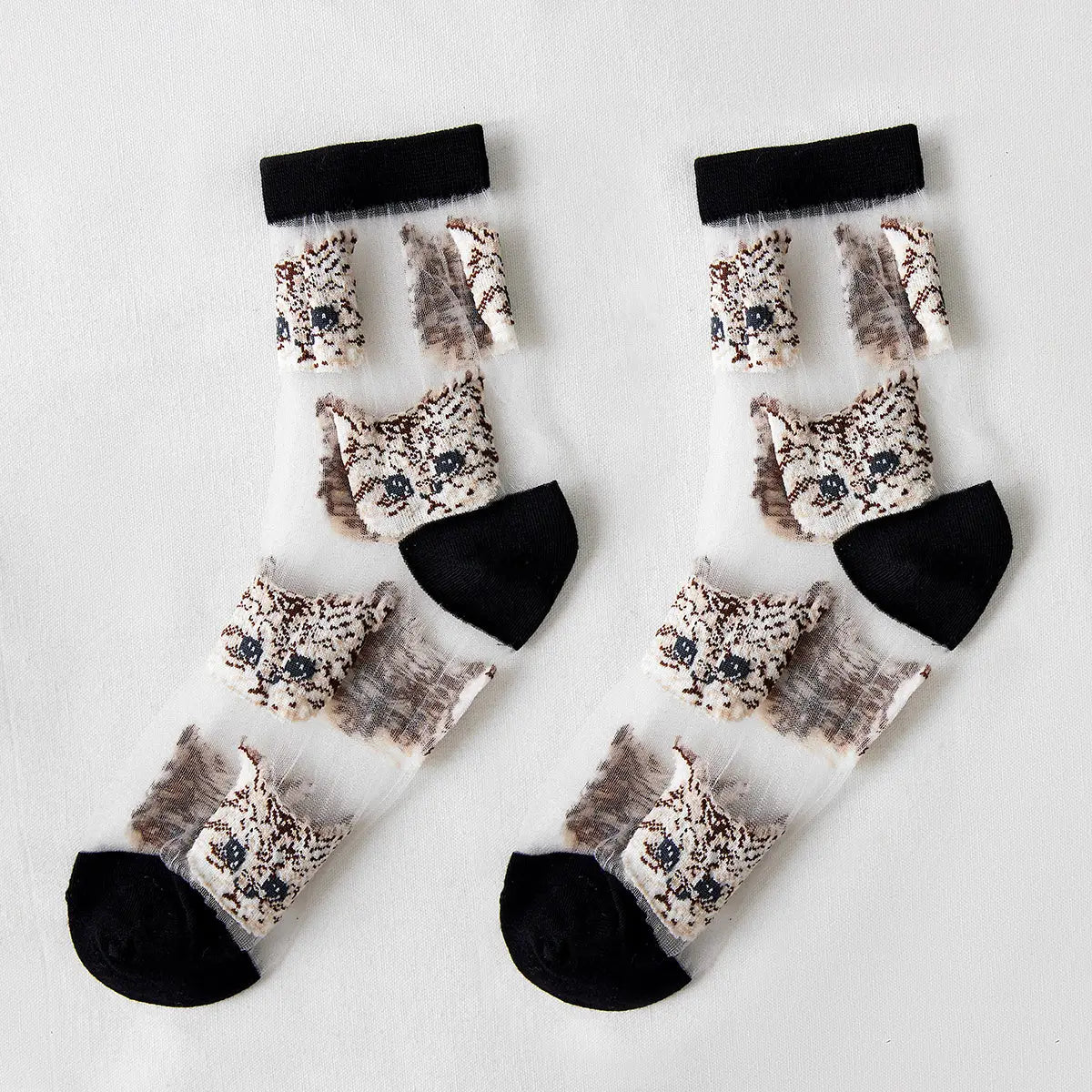 Rufia – Sheer Cat Pattern Ankle Socks | Lightweight & Breathable