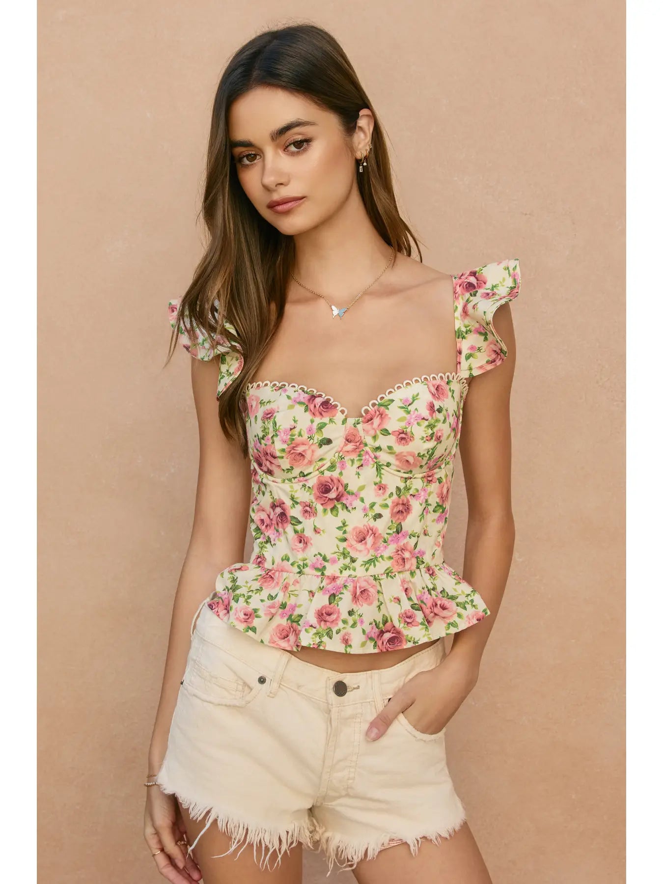 Rose Mood Corset Flutter Top