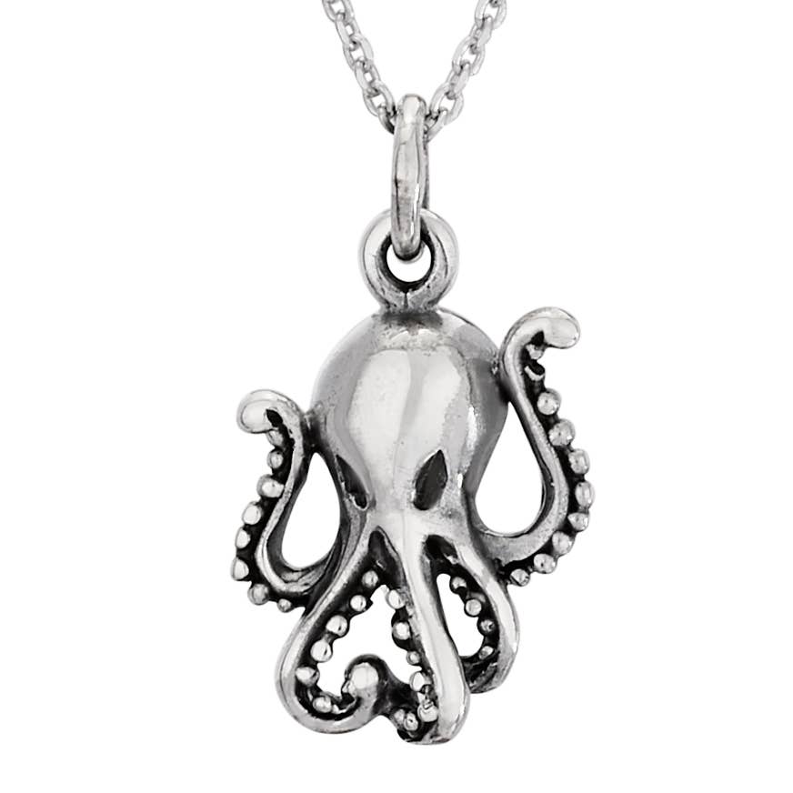 Waving Octopus Sterling Silver Pendant