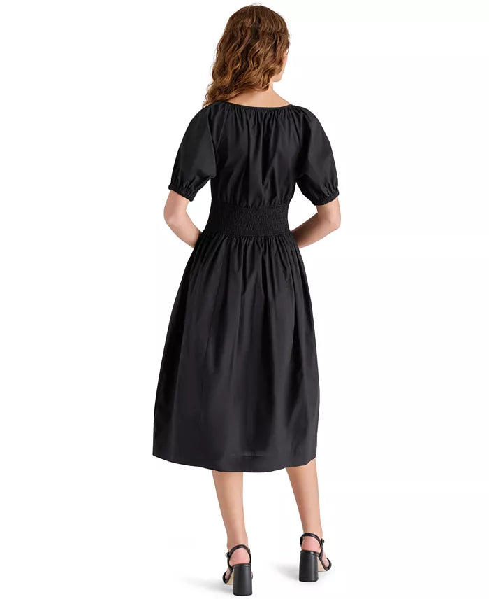 Liora Puff-Sleeve Cotton Midi Dress