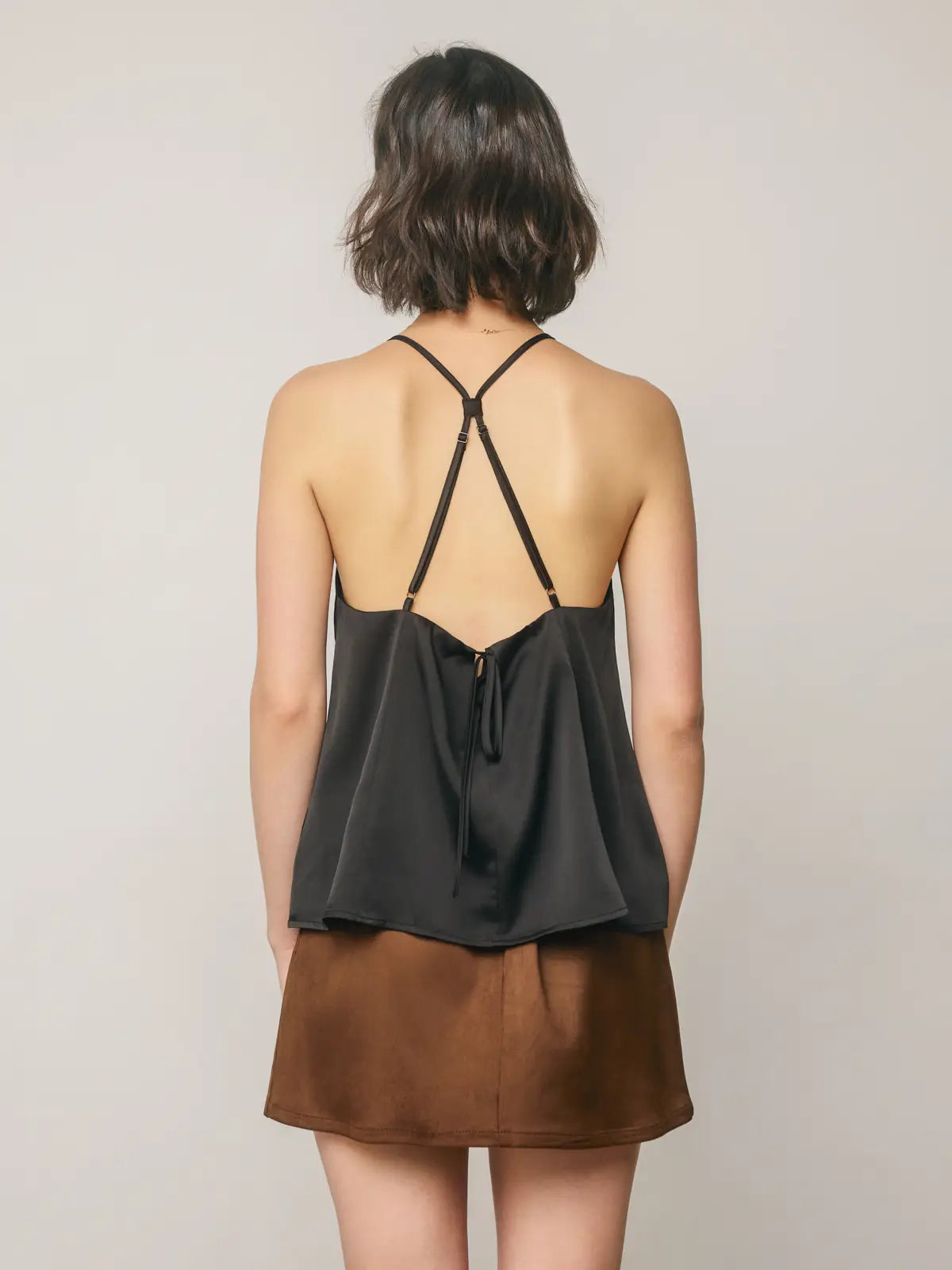 Satin Deep V Flared Top