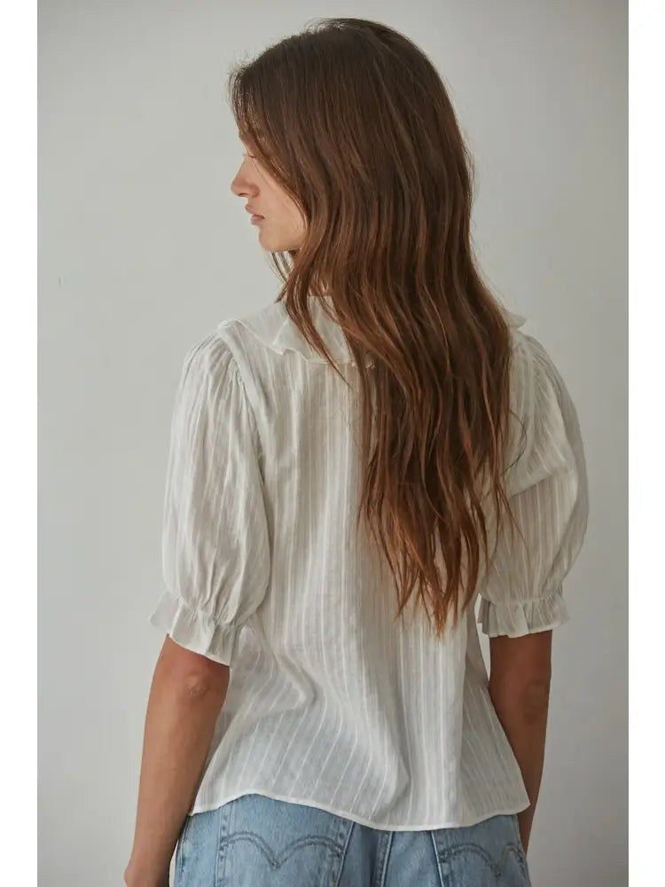 Katie Woven Cotton Button Down V-Neck Top