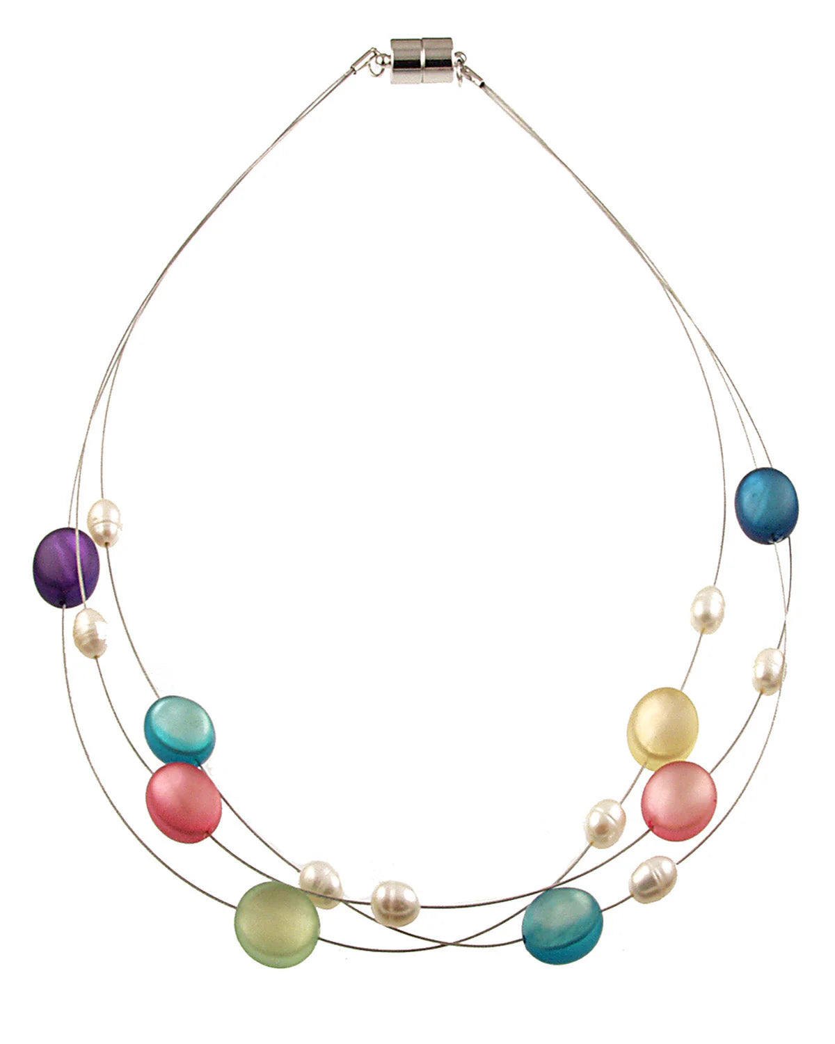 3Strand Resin Neck-White/Bl Necklace 7383