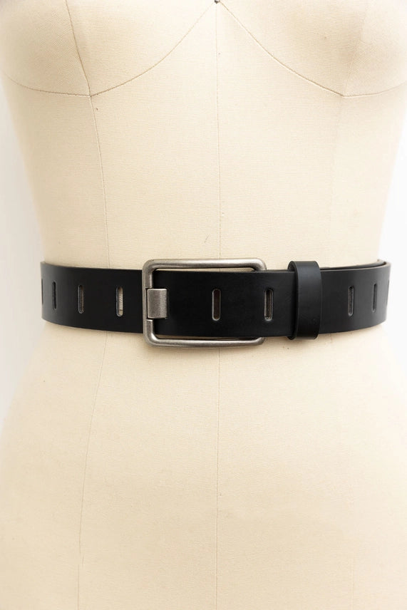 Rectangle Buckle Slit Notch Leather Belt