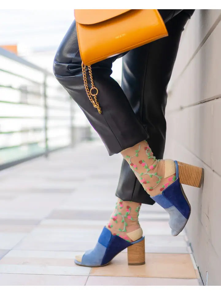 Sheer Rosettes Crew Sock