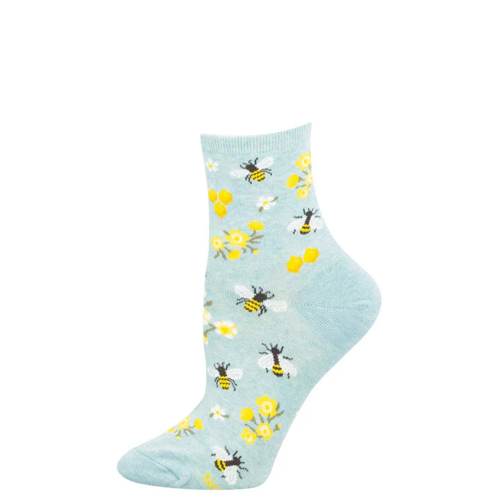 Honey Bee Floral Cotton Mini Crew Socks