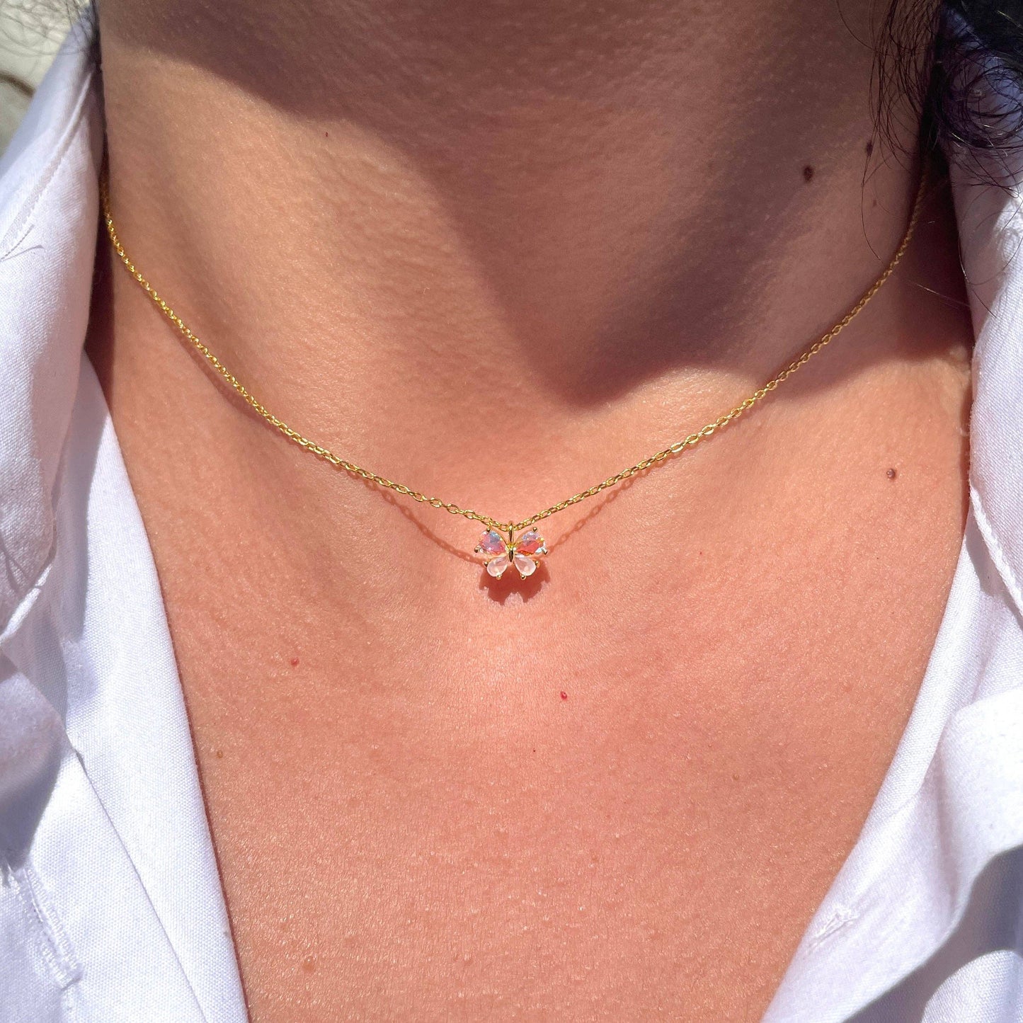 Kaleidoscope Butterfly Necklace: Gold