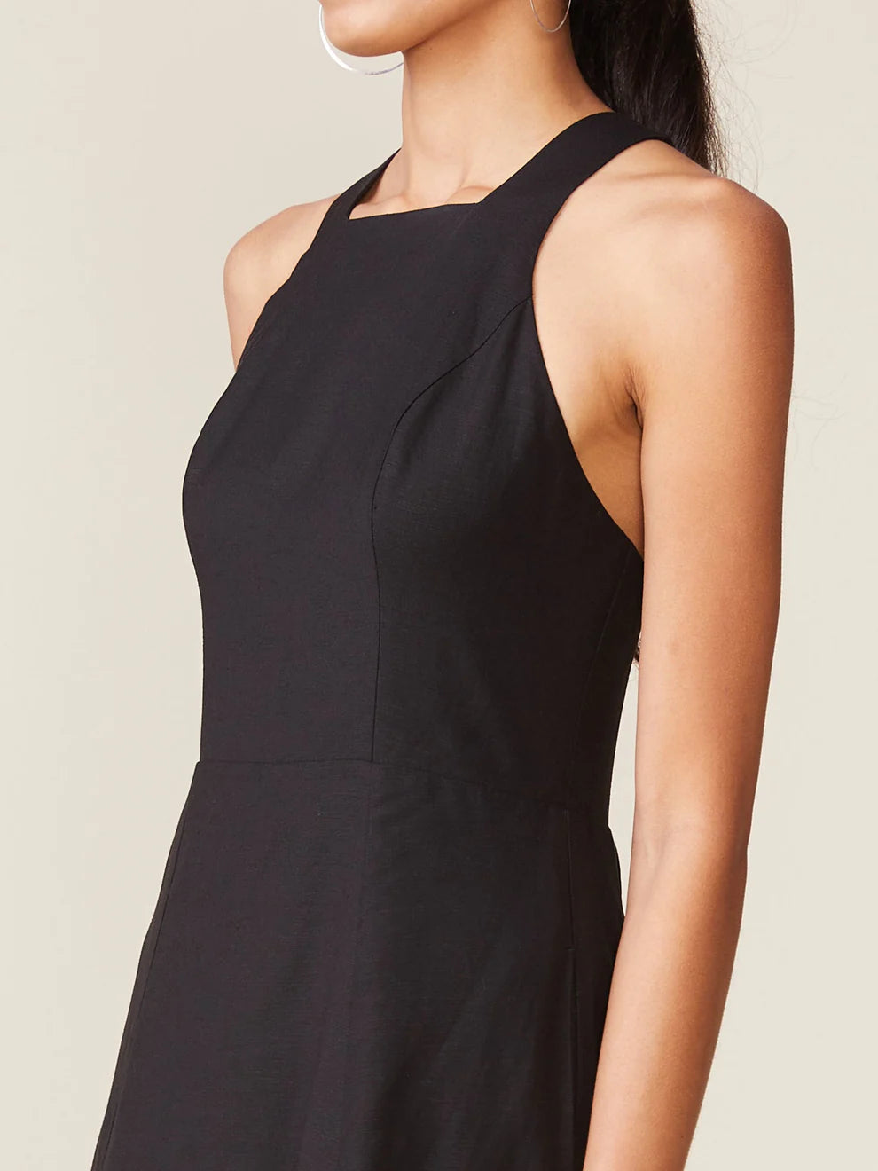 Linen Blend Cross Back Midi Dress