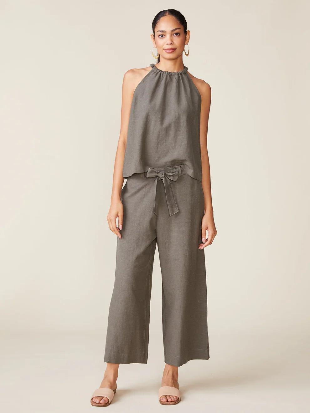 Linen Blend Belted Ankle Pant