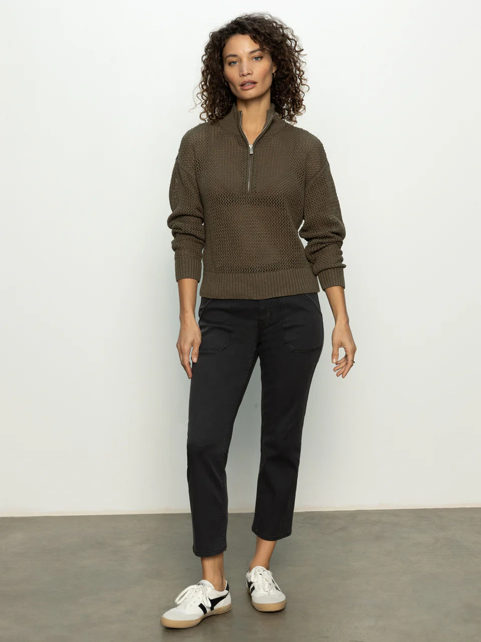 Open Knit Half-Zip Sweater