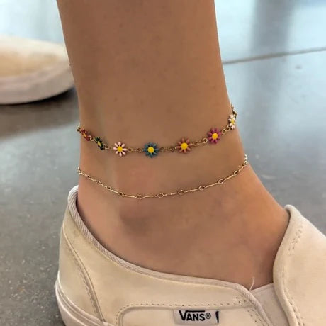 Daisy Multicolor Gold Anklet
