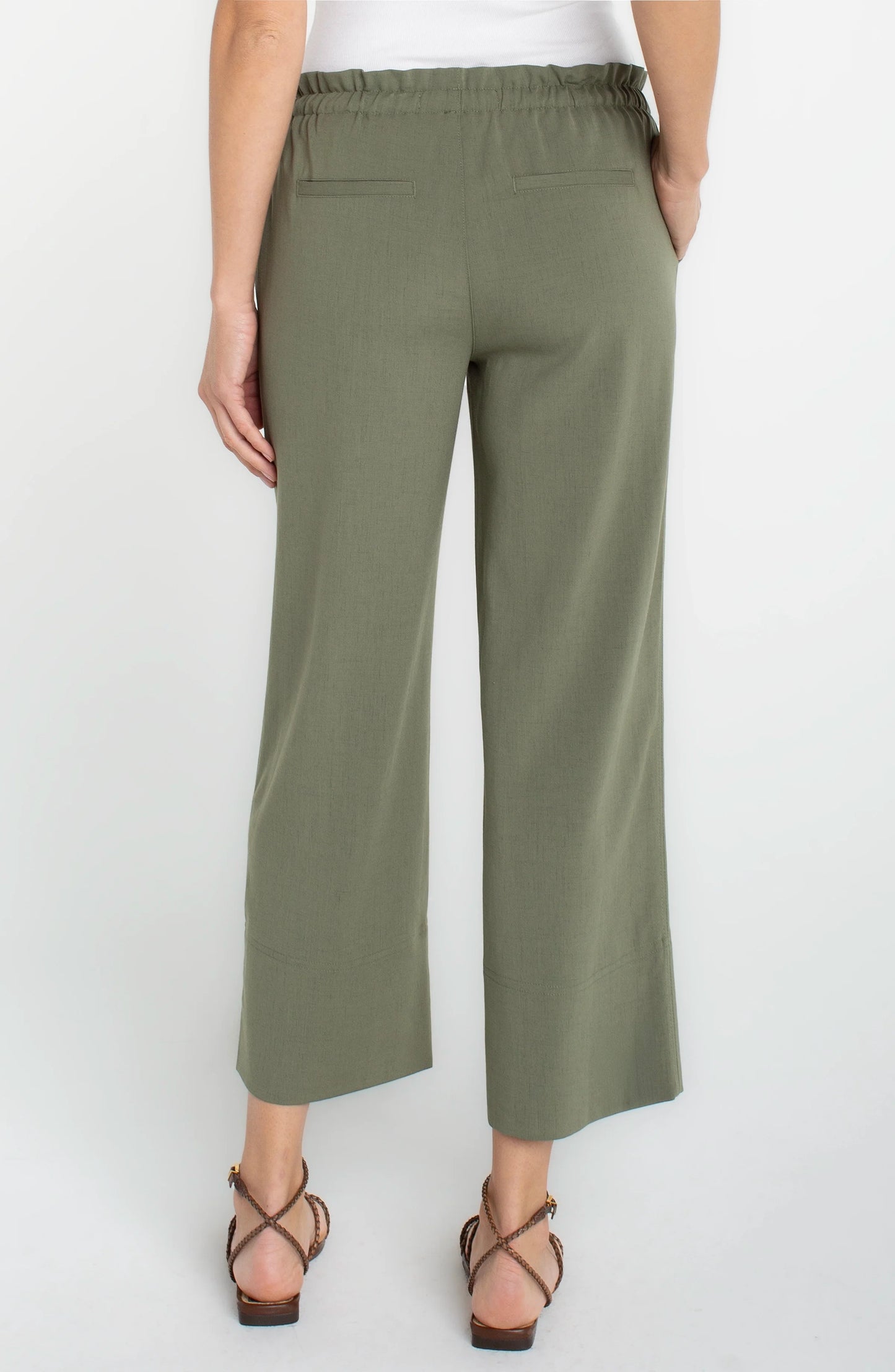 Pull-on Tie Waist Wide Leg Ankle