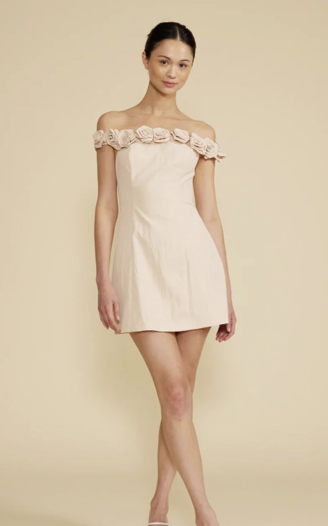 lucy paris off the shoulder rosette mini dress Lucy Paris Off The Shoulder Rosette Mini Dress
