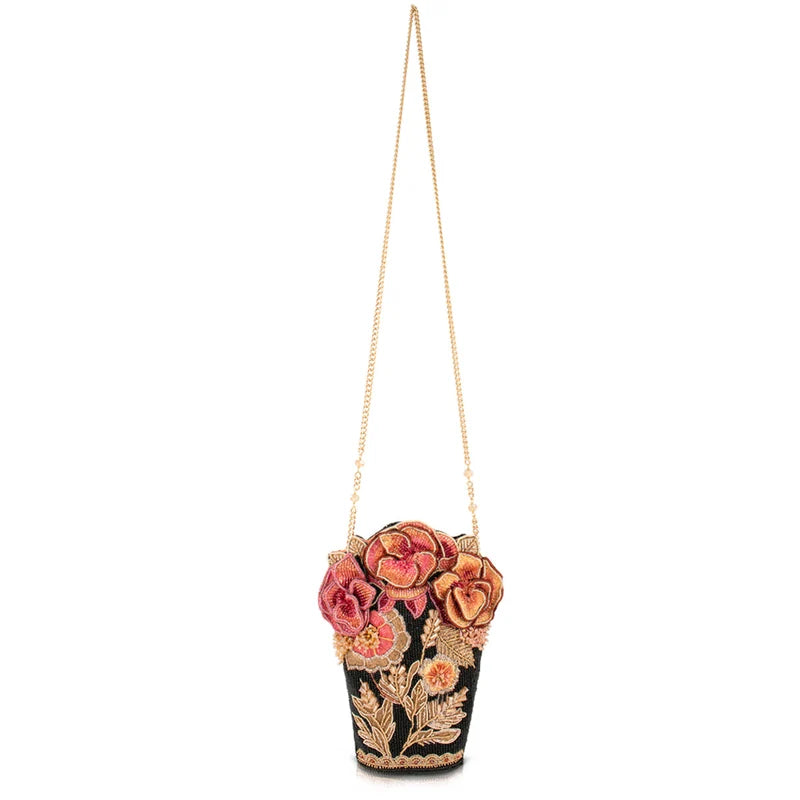Amber Elegance Floral Bouquet Beaded Crossbody Bag