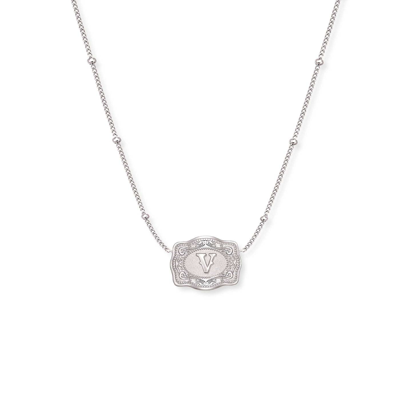 Ultra Mini Belt Buckle Necklace (Initial) - Silver