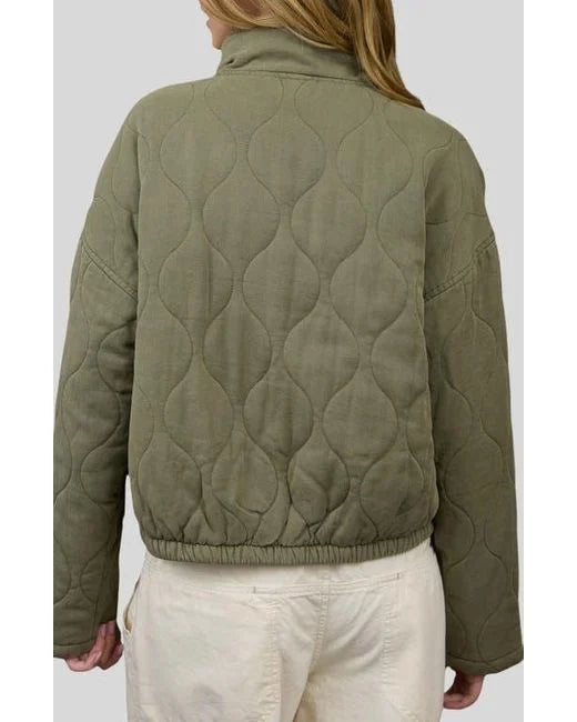 Washed Quilted Front Tie Puffer Jacket