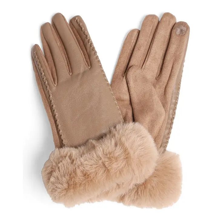 Assorted Faux Leather Gloves with Faux Fur Cuff
