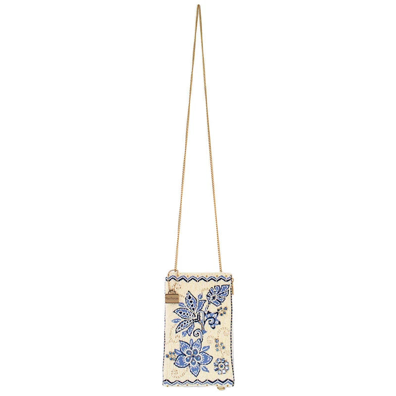 Easy Street Denim Flowers Beaded Crossbody Handbag