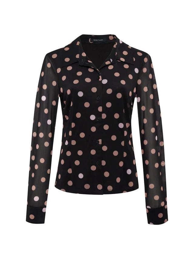 Fitted Mesh Button Down Top - Popspot