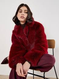 Faux Fur Short Coat Burgundy