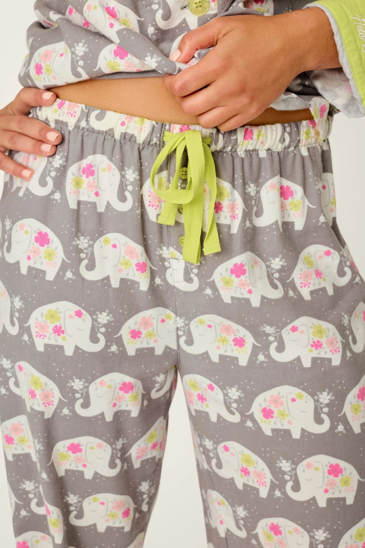 Blooms on Parade Elephant Print 3-Piece Flannel PJ Set