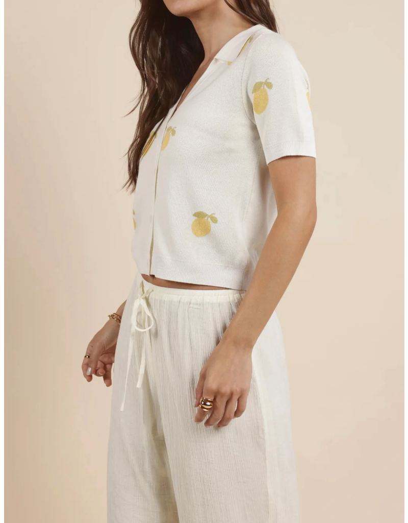 Citron Embroidered Lemons Knit Shirt