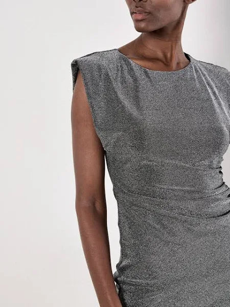 Silver Sparkle Ruched Mini Party Dress