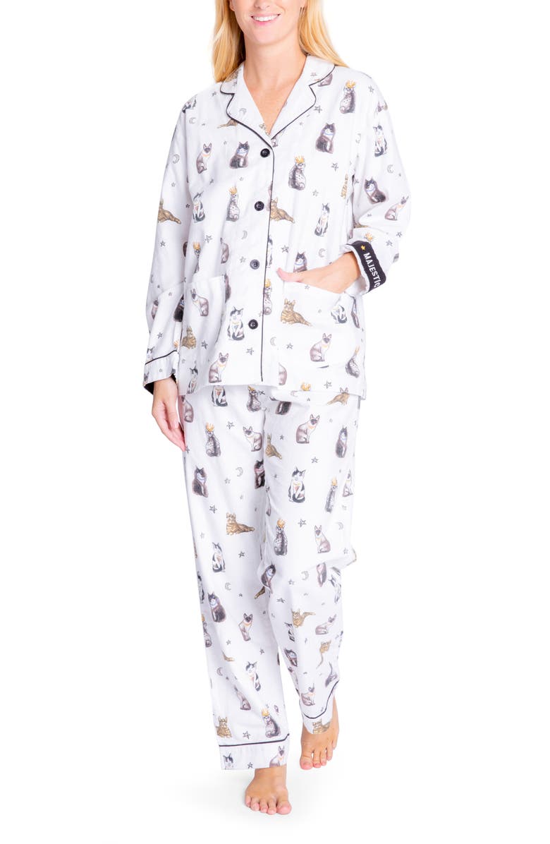 Women's Flannel PJ Set - White Cats