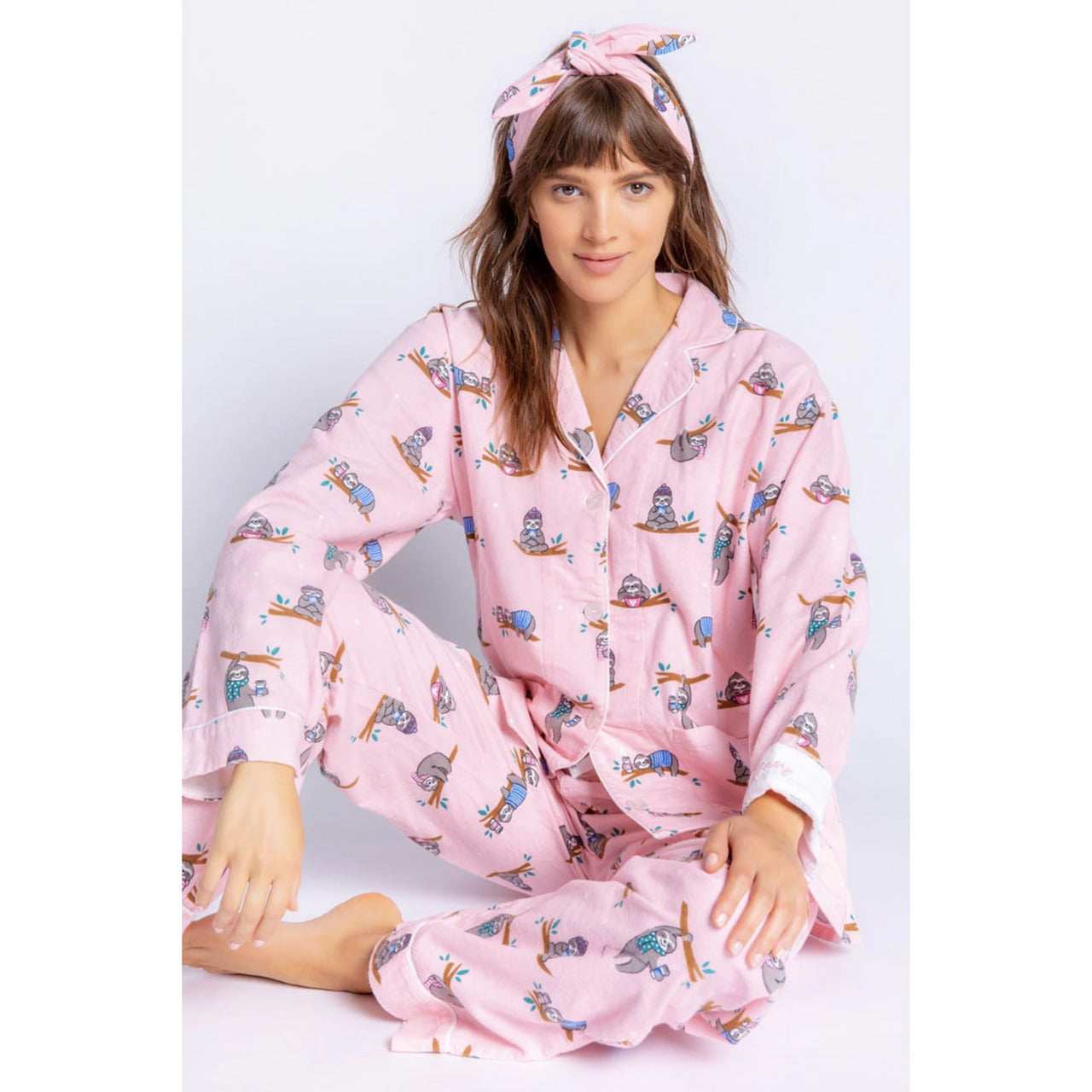 Women's Flannel PJ Set - Pink Sloths