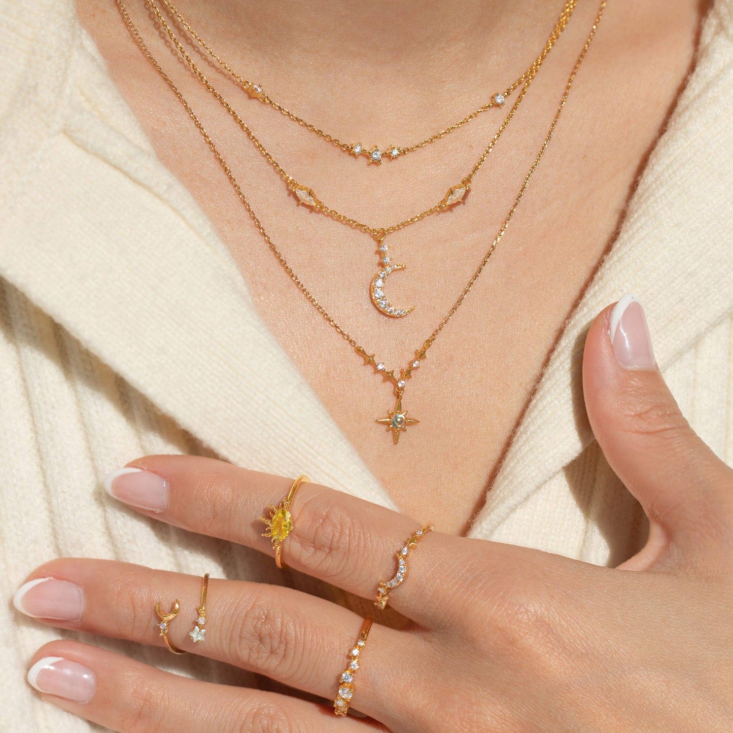 Moon & Stars Layered Necklace: Gold