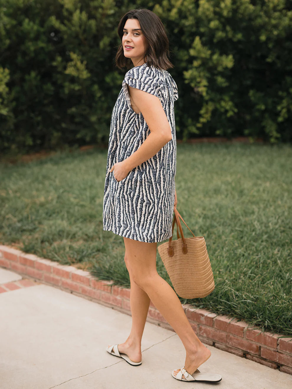 Linen Blend Double Flutter Popover Mini Dress