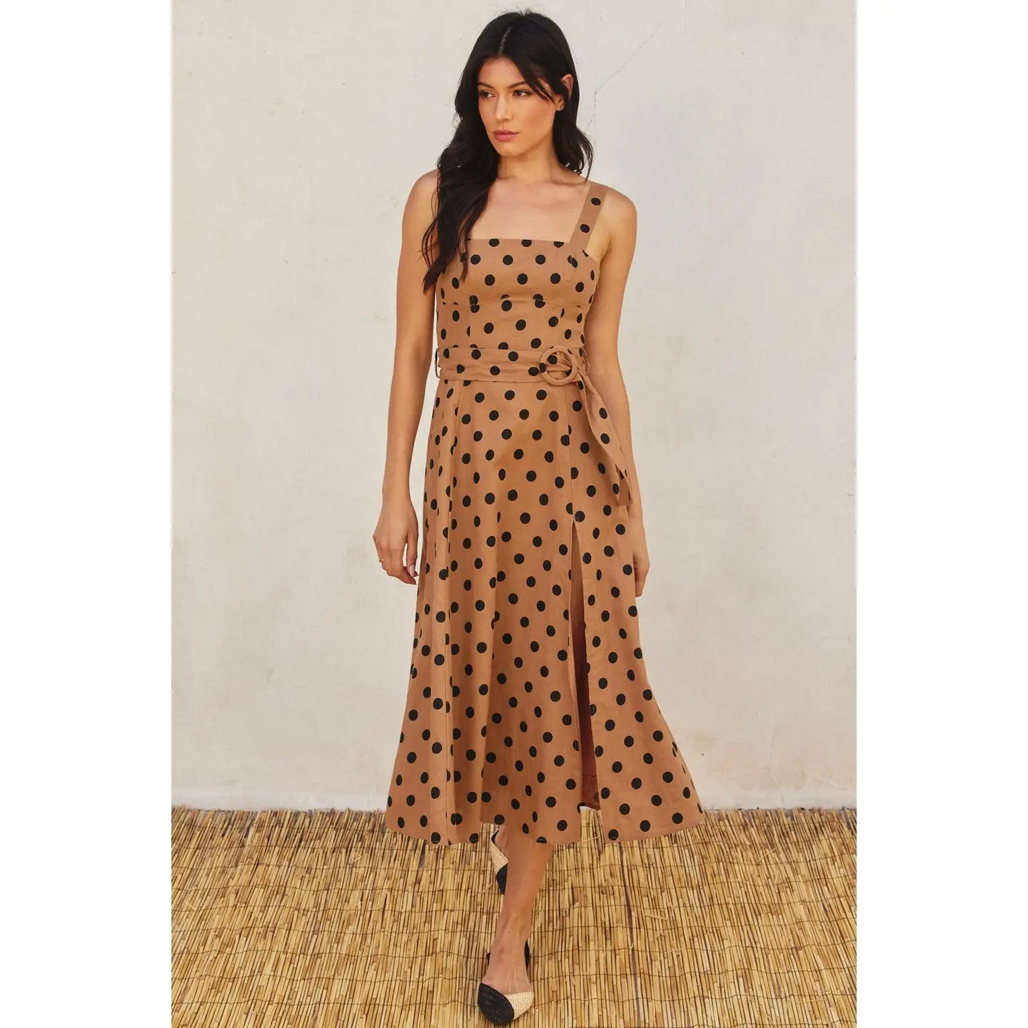 Polka Dot Buckle Midi Dress