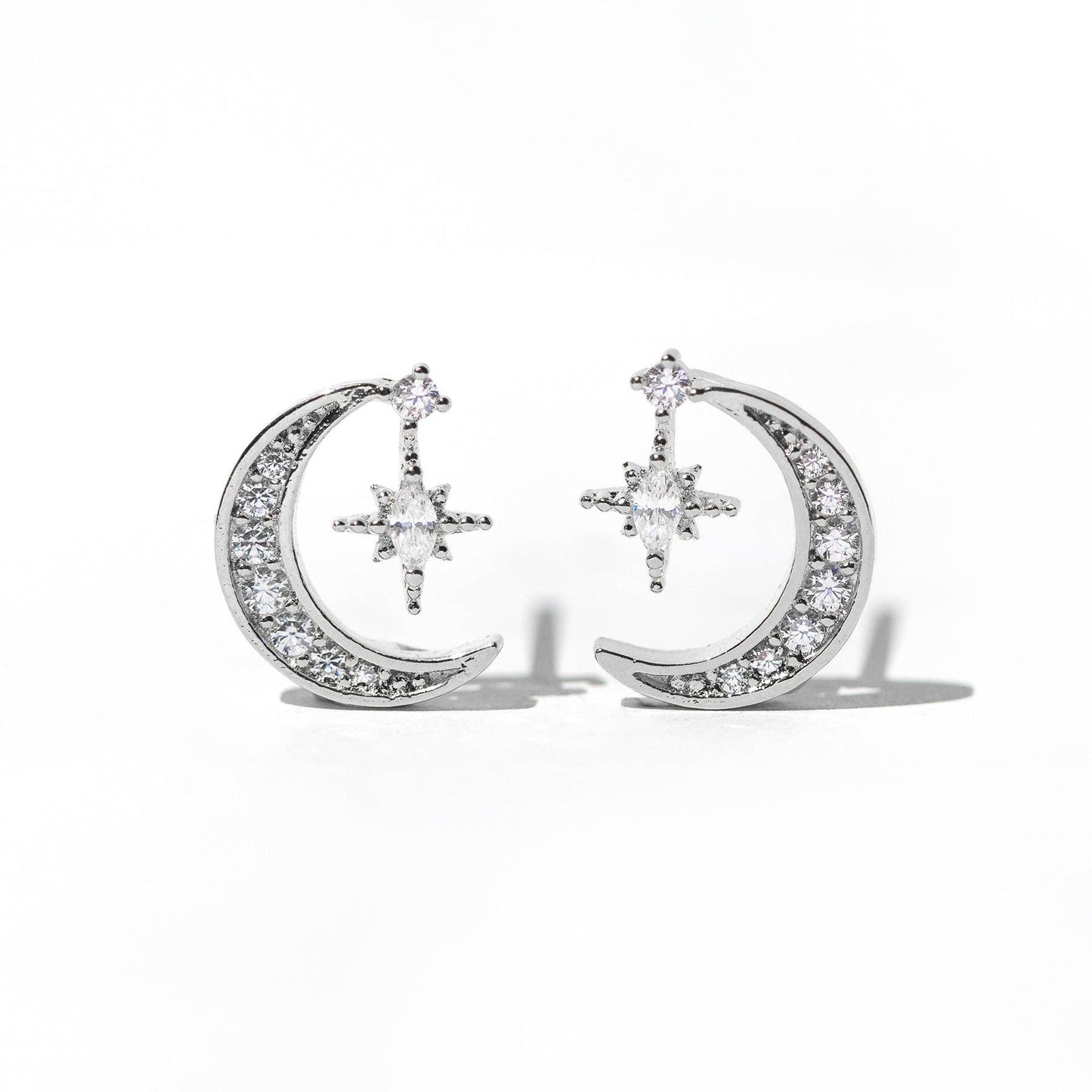 Stargazer Moon Earrings: Silver