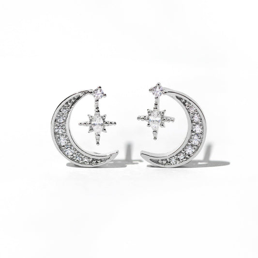 Stargazer Moon Earrings: Silver