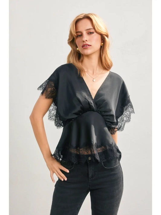 Dull Satin Lace Blouson Top