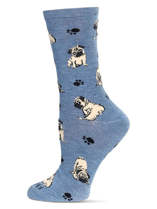 Women's Pugs Bamboo Crew Socks