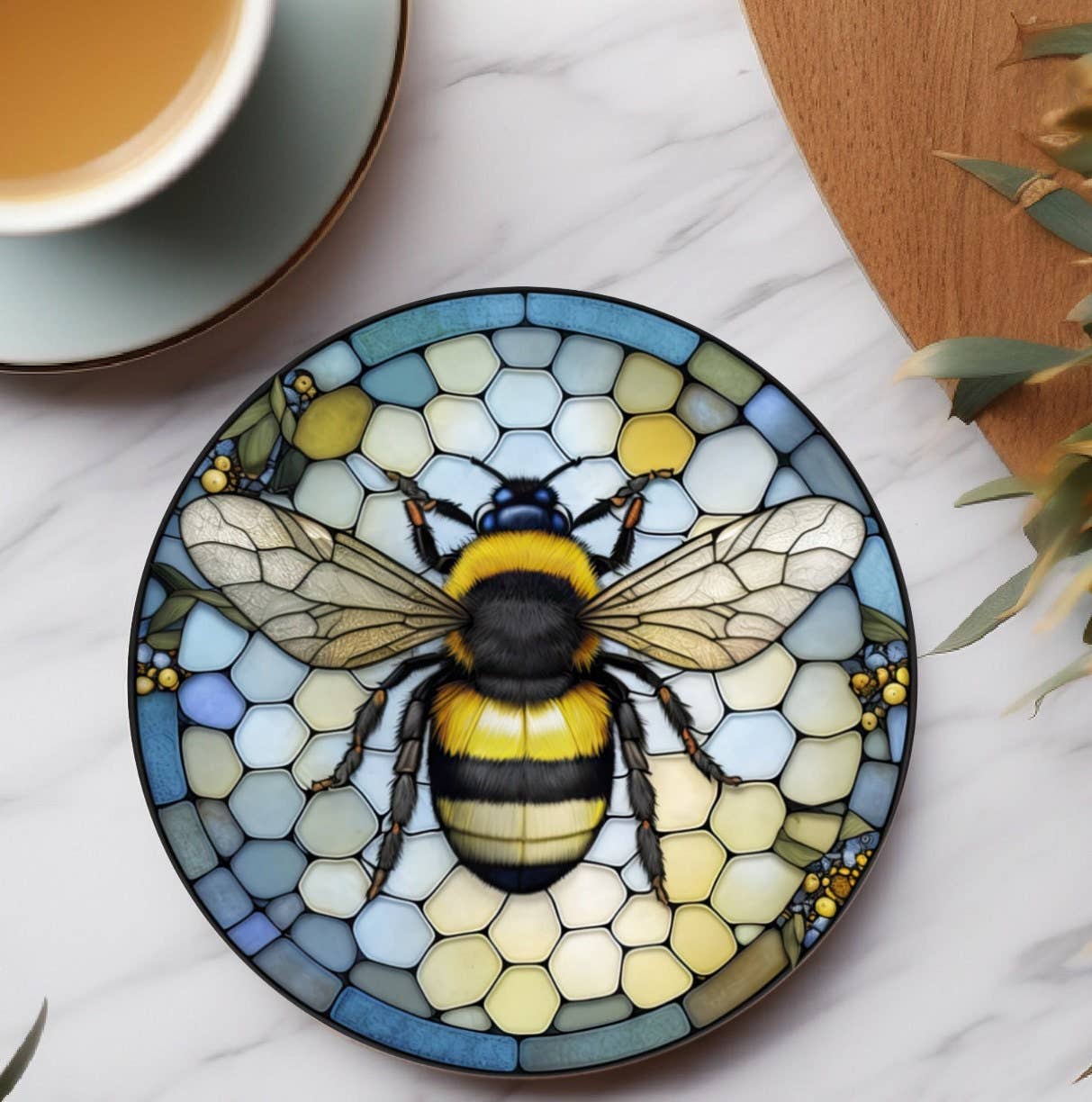 Bee Coaster, Bee Keeper Gift, Nature Inspired Home Decor: 3.6-Inch Glossy