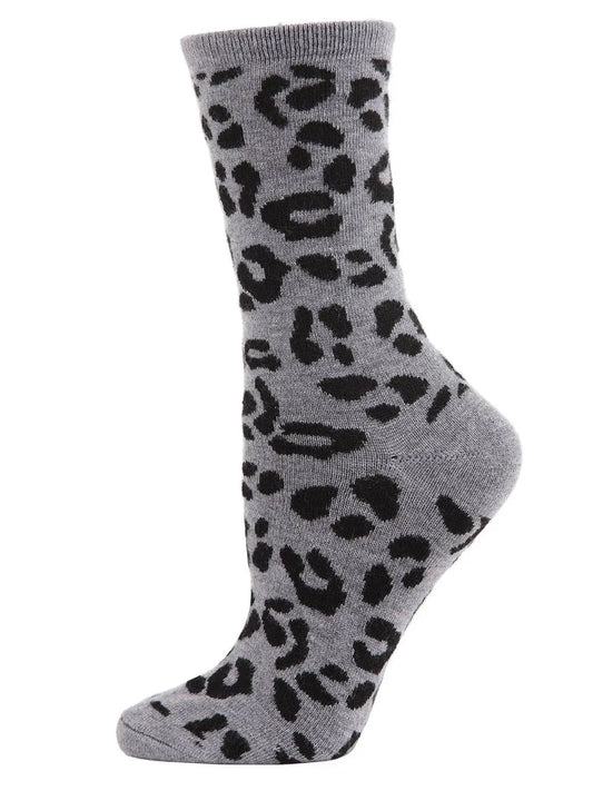 Leopard Animal Print Cashmere Blend Crew Socks