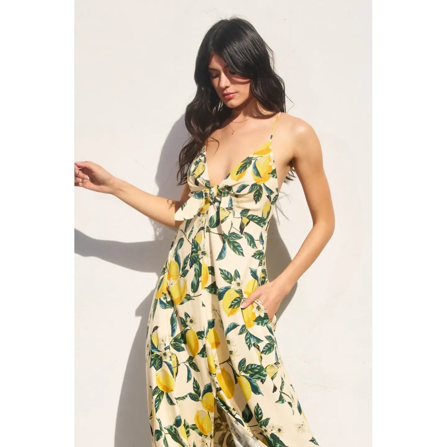 Vintage Lemonade Knot Front Maxi Dress