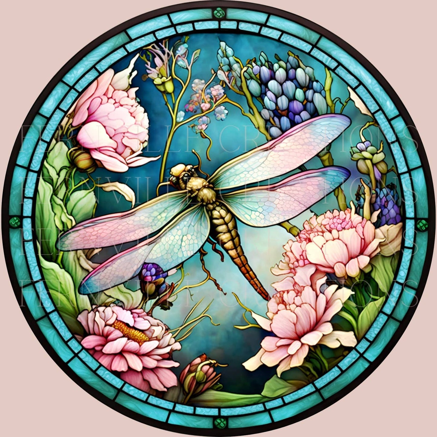 Dragonfly Coaster with Pink Flower for Coffee Table Decor: 3.6 Inch Glossy