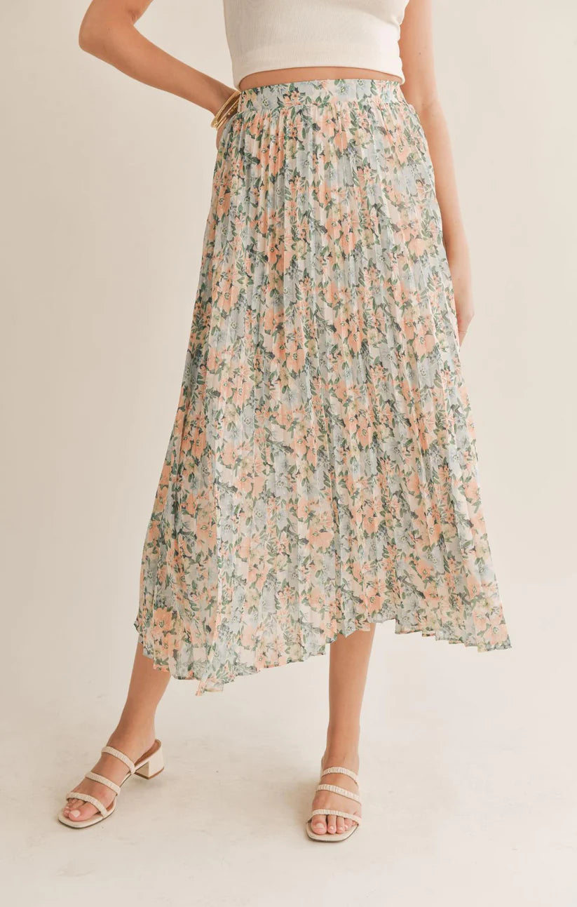 Green Thumbs Pleated Midi Skirt
