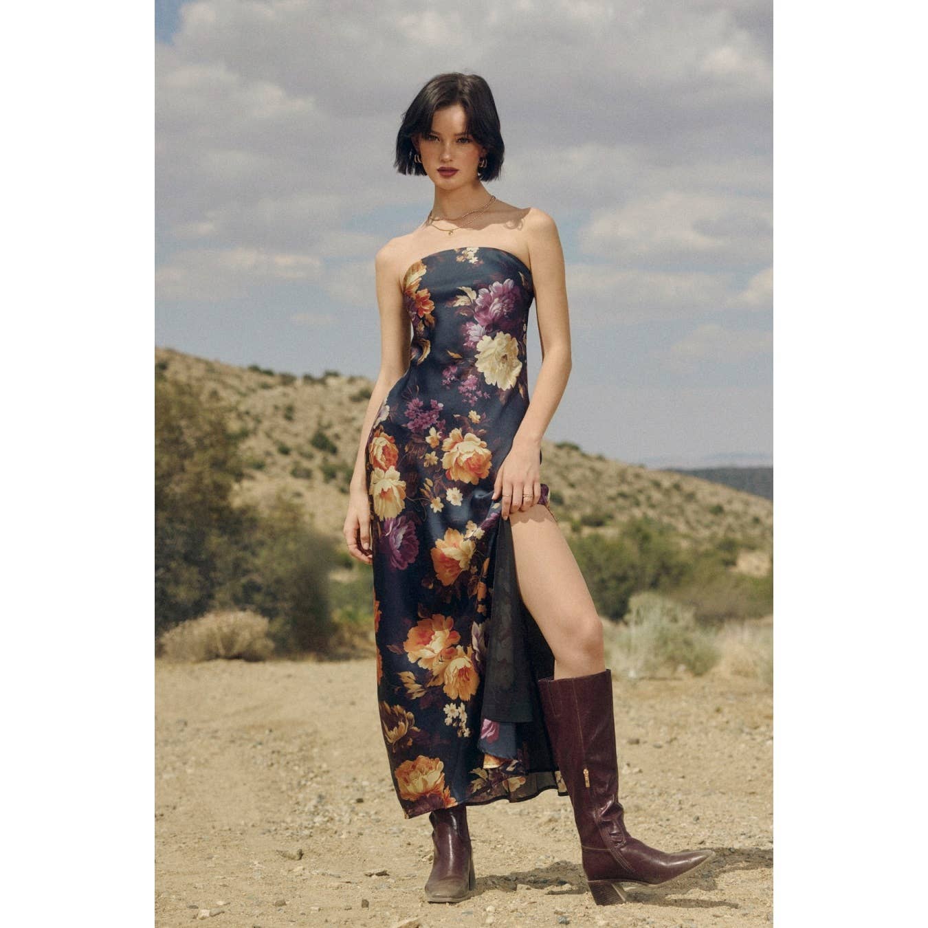 Hidden Haven Strapless Bias Cut Maxi Dress