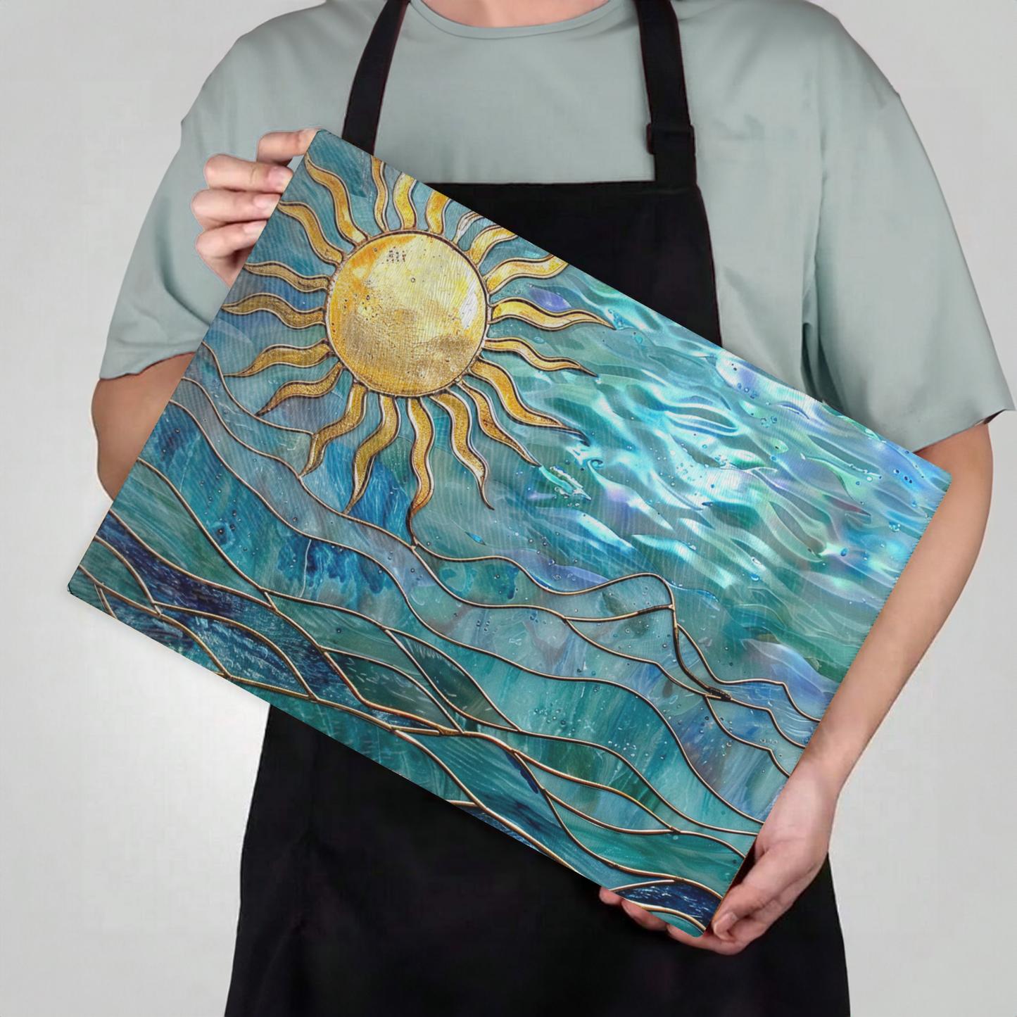 Tempered Glass Cutting Board: Ocean Sun Charcuterie Tray: 8x11 Inches