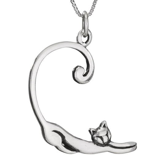 Stretching Cat Sterling Silver Pendant