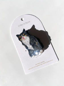 Hand-painted Tuxedo Cat Claw Hair Clip | Eco-Friendly - Black & White