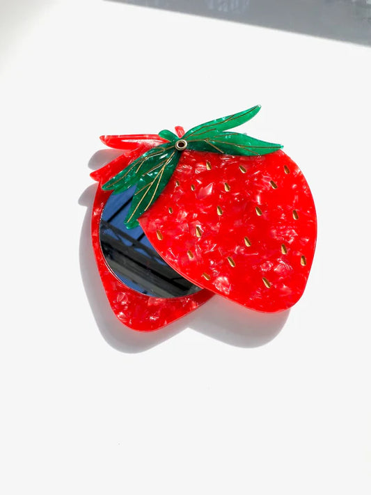 Hand-painted Strawberry Compact Mirror | Eco-Friendly