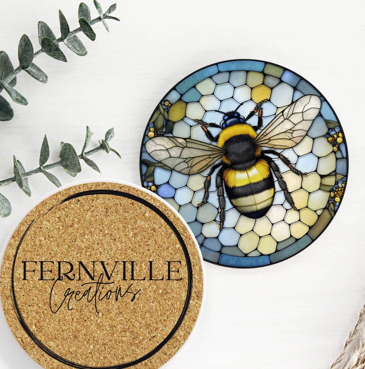 Bee Coaster, Bee Keeper Gift, Nature Inspired Home Decor: 3.6-Inch Glossy